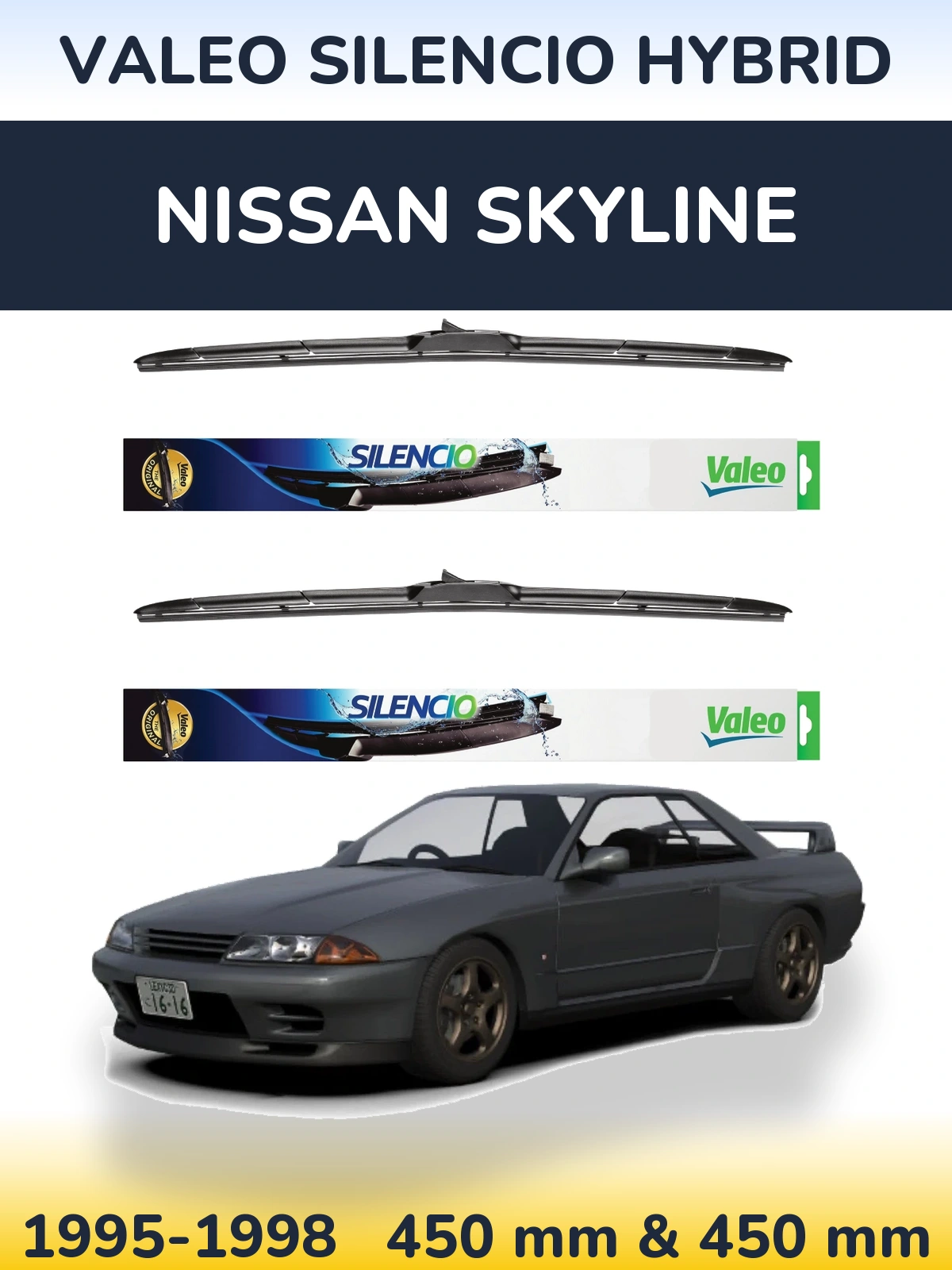 Комплект передніх щіток Valeo Silencio Hybrid 450 & 450 мм для Nissan Skyline 1995-1998