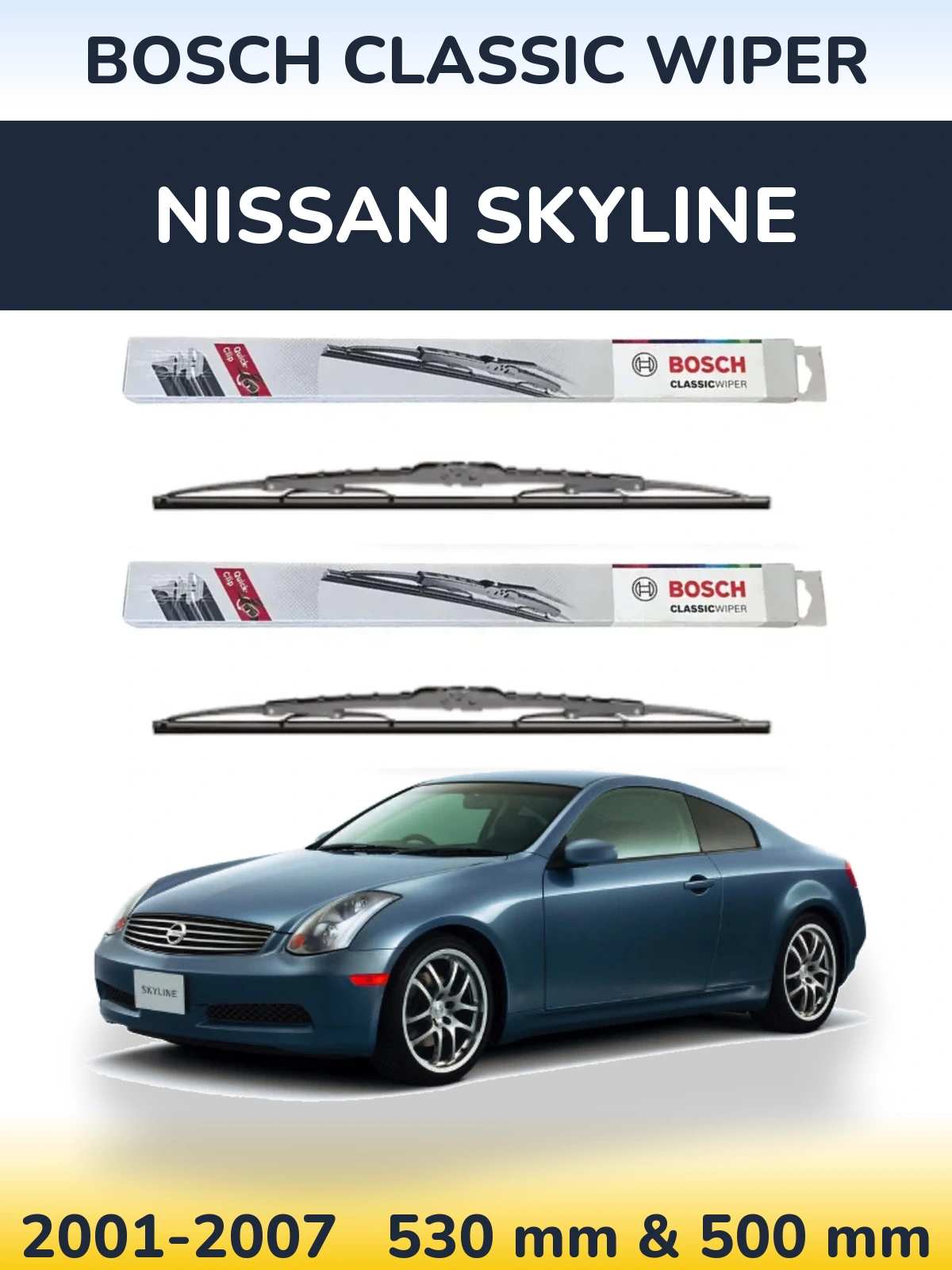 Комплект передніх щіток BOSCH Classic Wiper 530 & 500 мм для Nissan Skyline 2001-2007