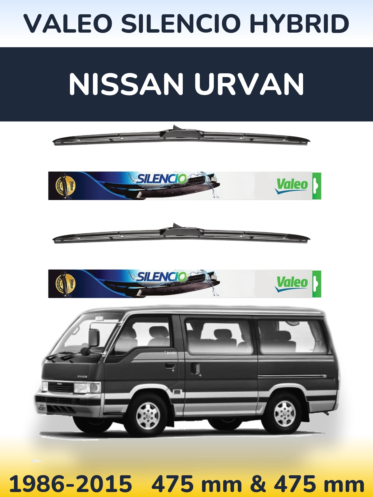 Комплект передних дворников Valeo Silencio Hybrid 475 & 475 мм для Nissan Urvan 1986-2015