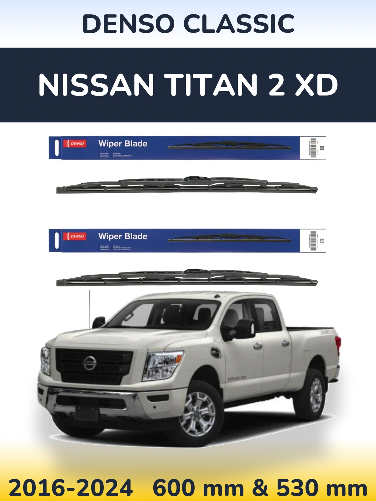 Комплект передних дворников Denso Classic 600 & 530 мм для Nissan Titan 2 XD 2016-2024