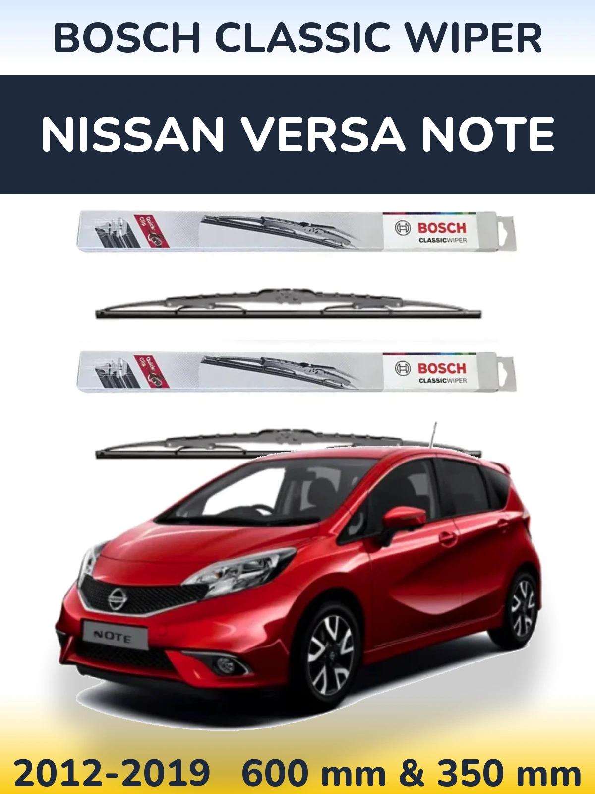 Front wiper blade set BOSCH Classic Wiper 600 & 340 mm for Nissan Versa Note 2012-2019