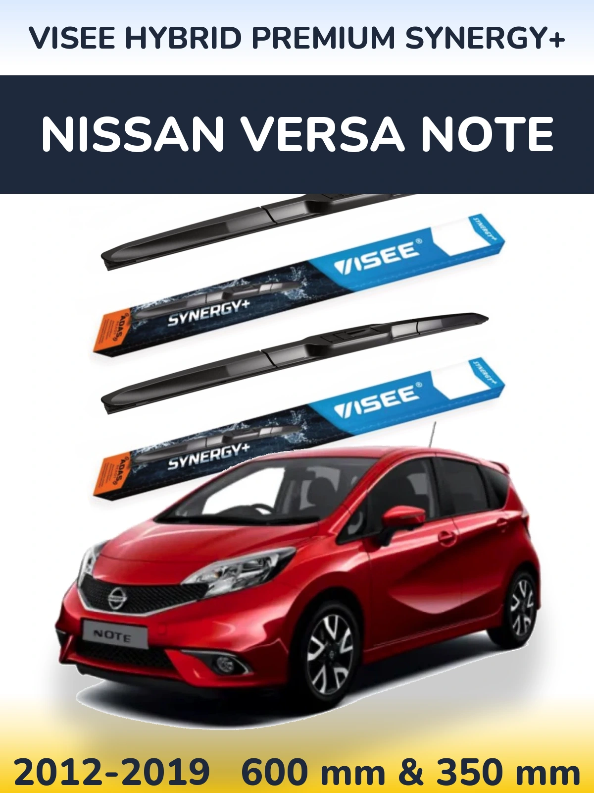Комплект передних дворников VISEE HYBRID PREMIUM SYNERGY+ 600 & 350 мм для Nissan Versa Note 2012-2019