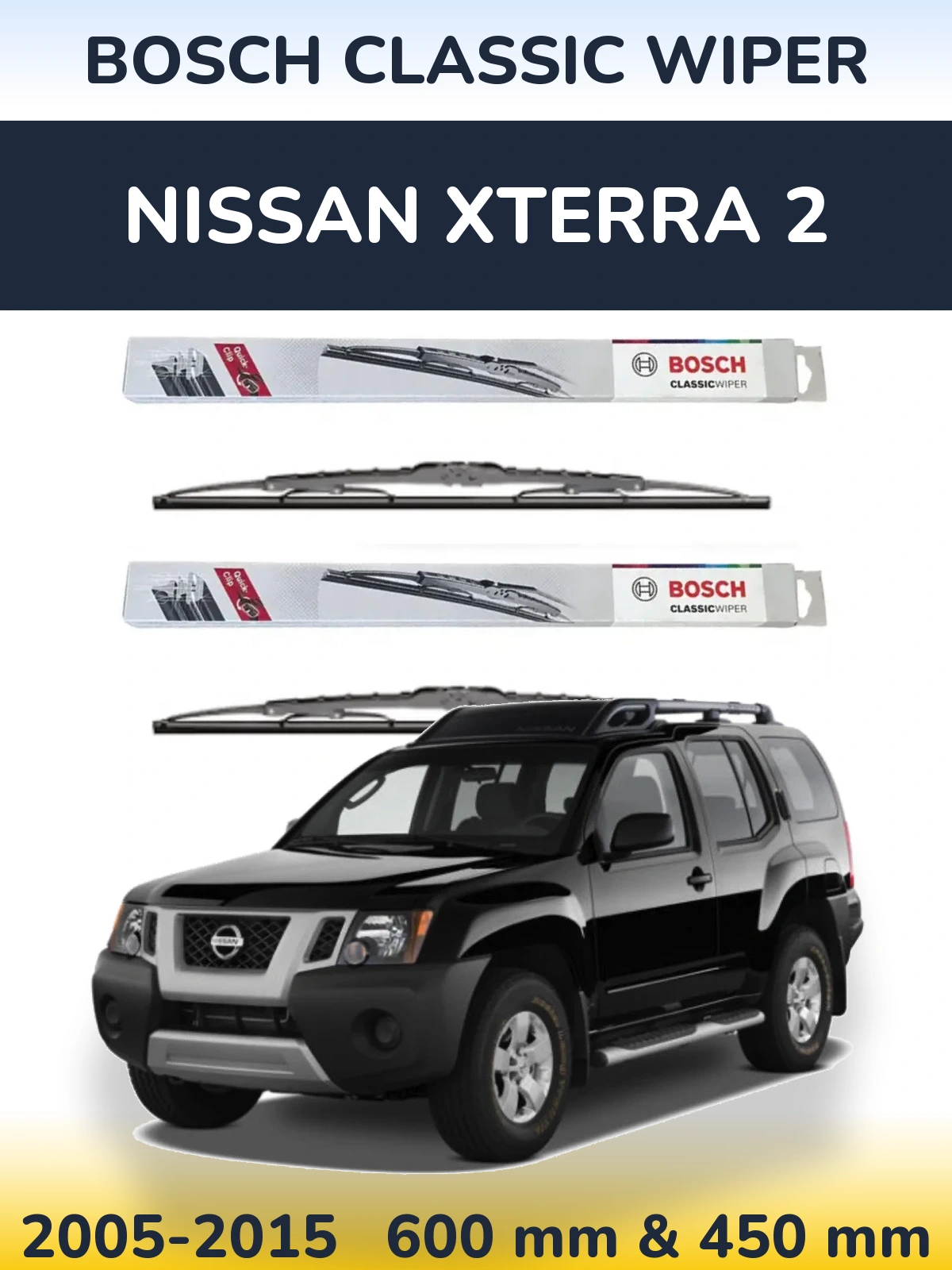 Front wiper blade set BOSCH Classic Wiper 600 & 450 mm for Nissan Xterra 2 2005-2015
