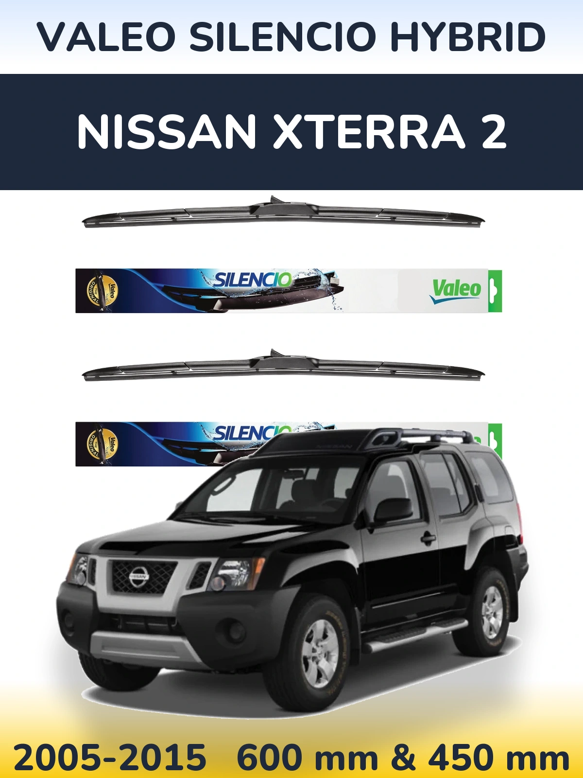 Front wiper blade set Valeo Silencio Hybrid 600 & 450 mm for Nissan Xterra 2 2005-2015
