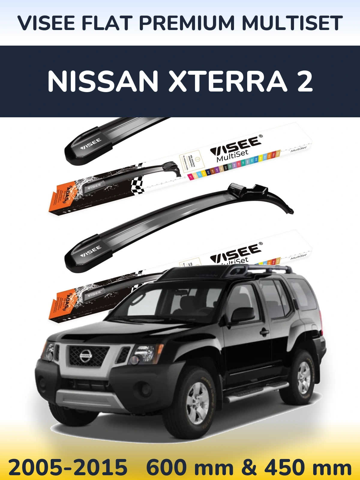 Front wiper blade set VISEE FLAT PREMIUM MultiSet 600 & 450 mm for Nissan Xterra 2 2005-2015