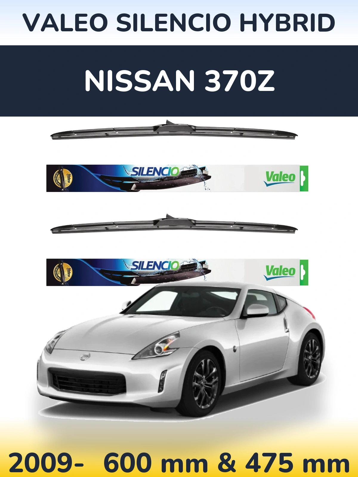 Комплект передних дворников Valeo Silencio Hybrid 600 & 475 мм для Nissan 370Z 2009-2026