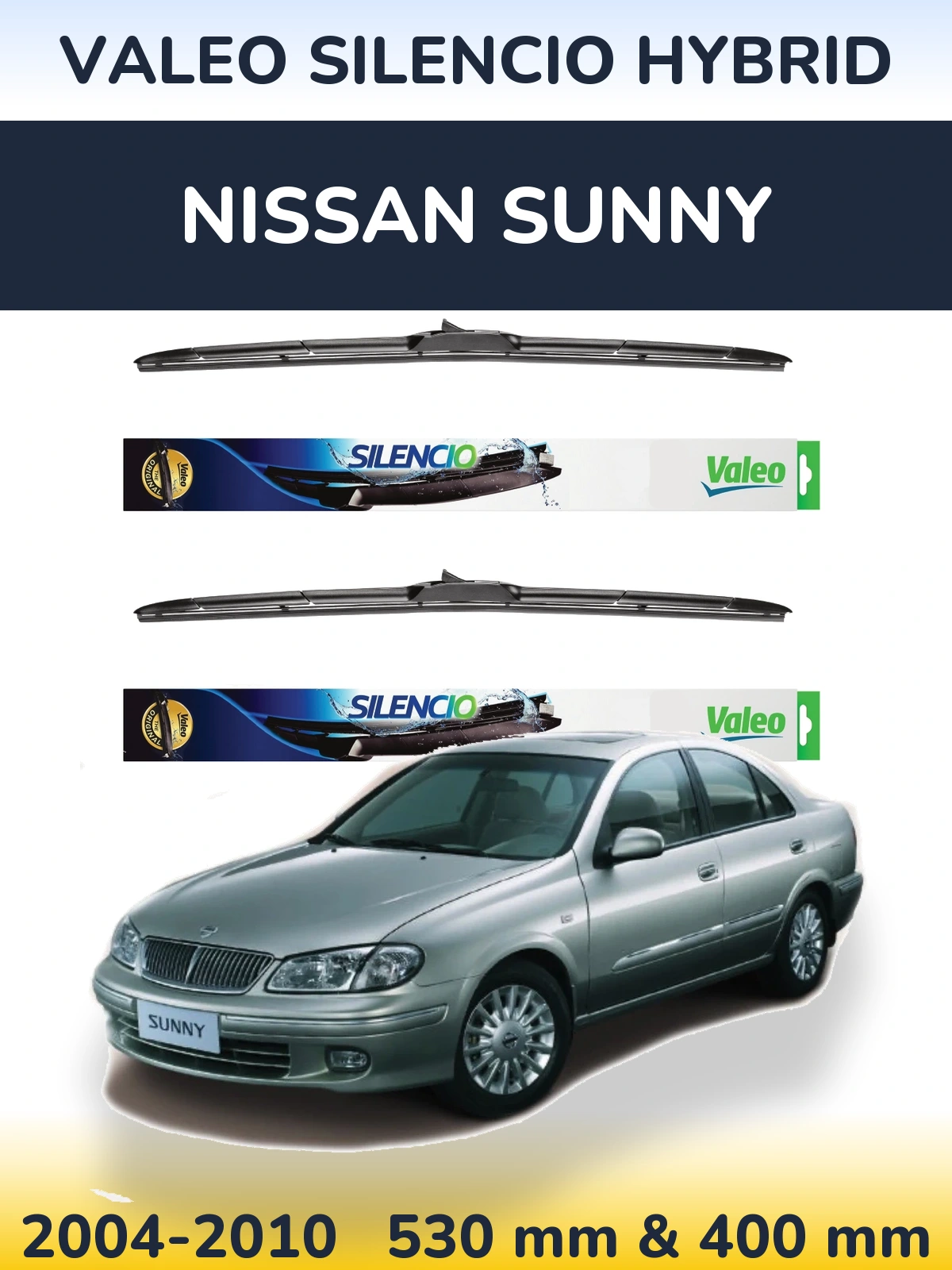 Комплект передніх щіток Valeo Silencio Hybrid 530 & 400 мм для Nissan Sunny 2004-2010