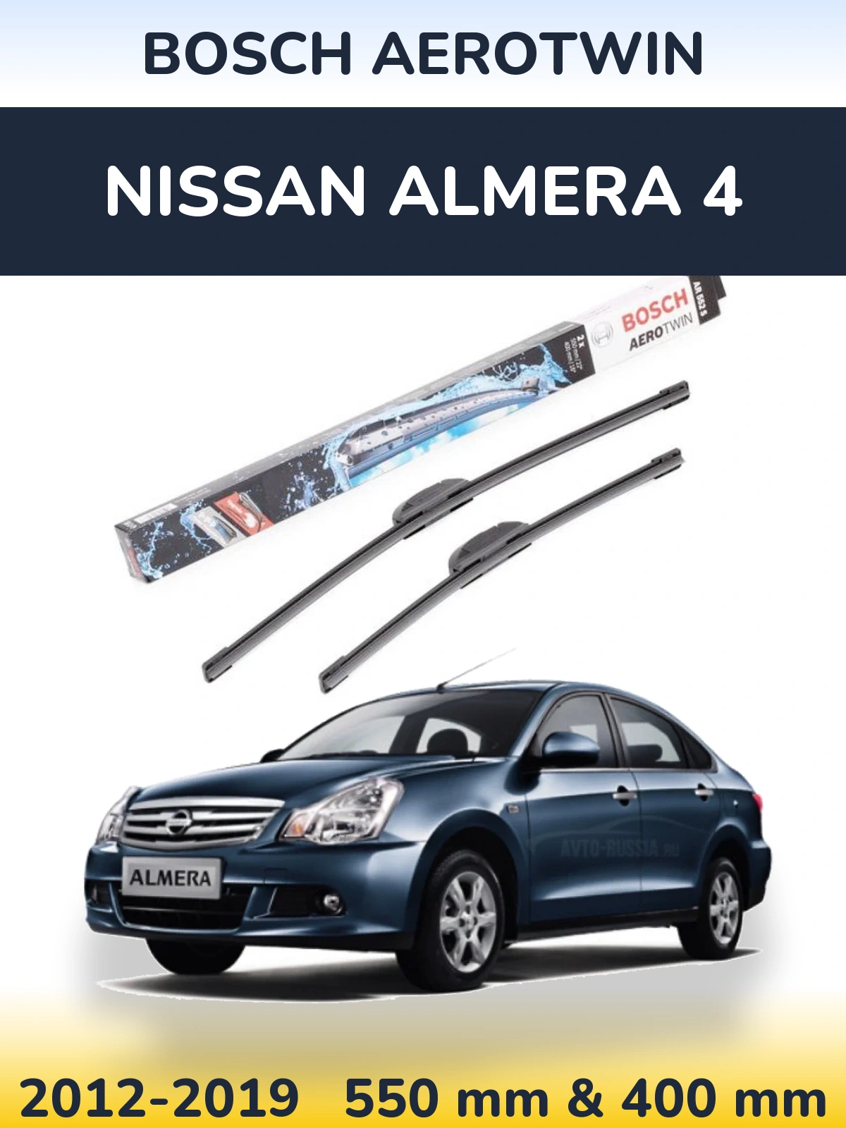 Front wiper blade set BOSCH AeroTwin 550 & 400 mm for Nissan Almera 4 2012-2019