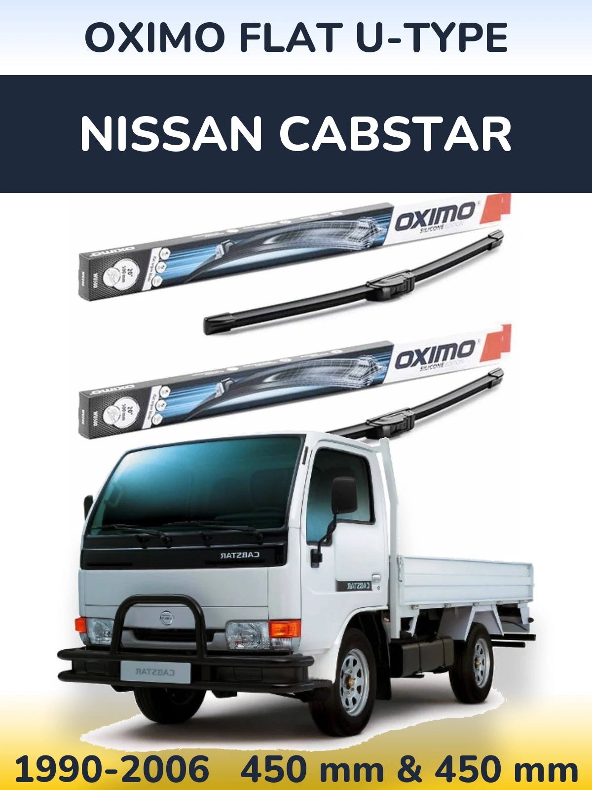 Front wiper blade set Oximo Flat U-type 450 & 450 mm for Nissan Cabstar 1990-2006