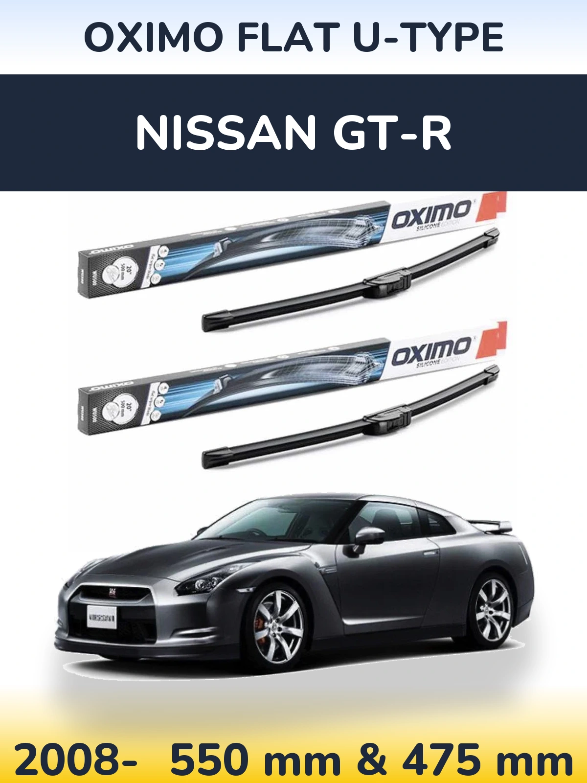 Front wiper blade set Oximo Flat U-type 550 & 475 mm for Nissan GT-R 2008-2026