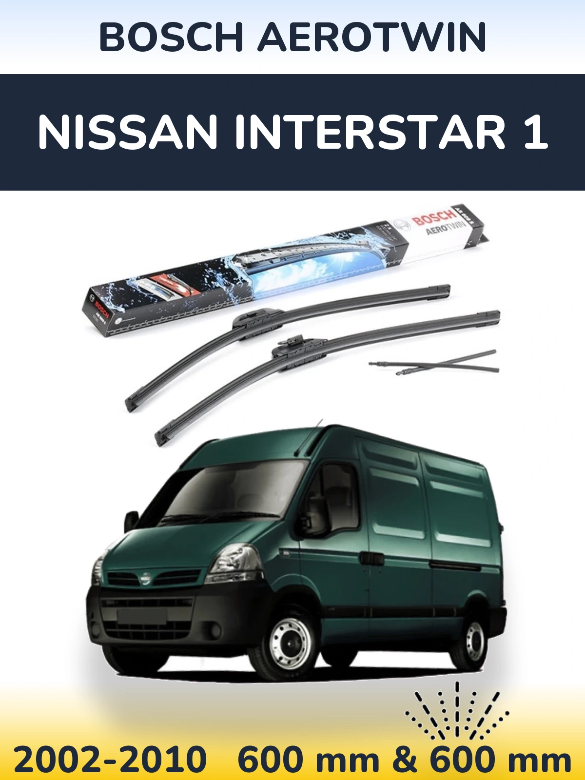Front wiper blade set BOSCH AeroTwin 600 & 600 mm for Nissan Interstar 1 2002-2010
