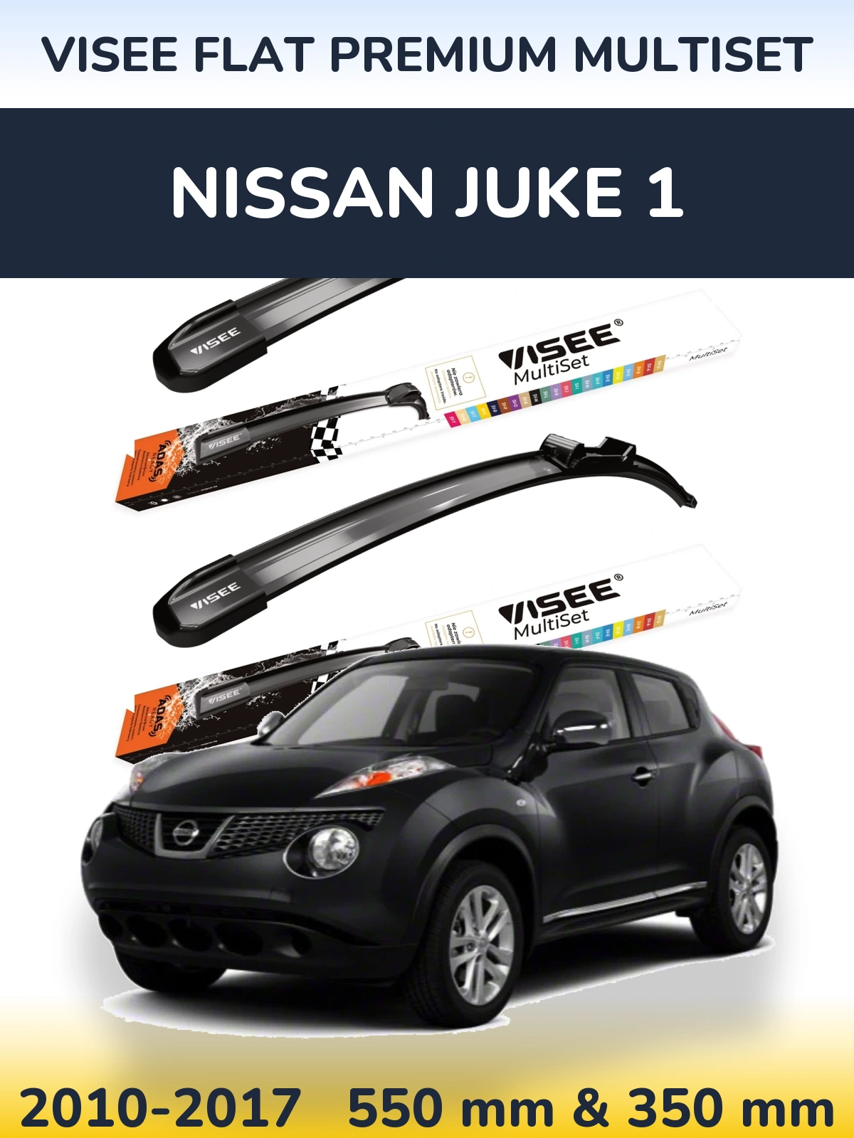 Front wiper blade set VISEE FLAT PREMIUM MultiSet 550 & 350 mm for Nissan Juke 1 2010-2017