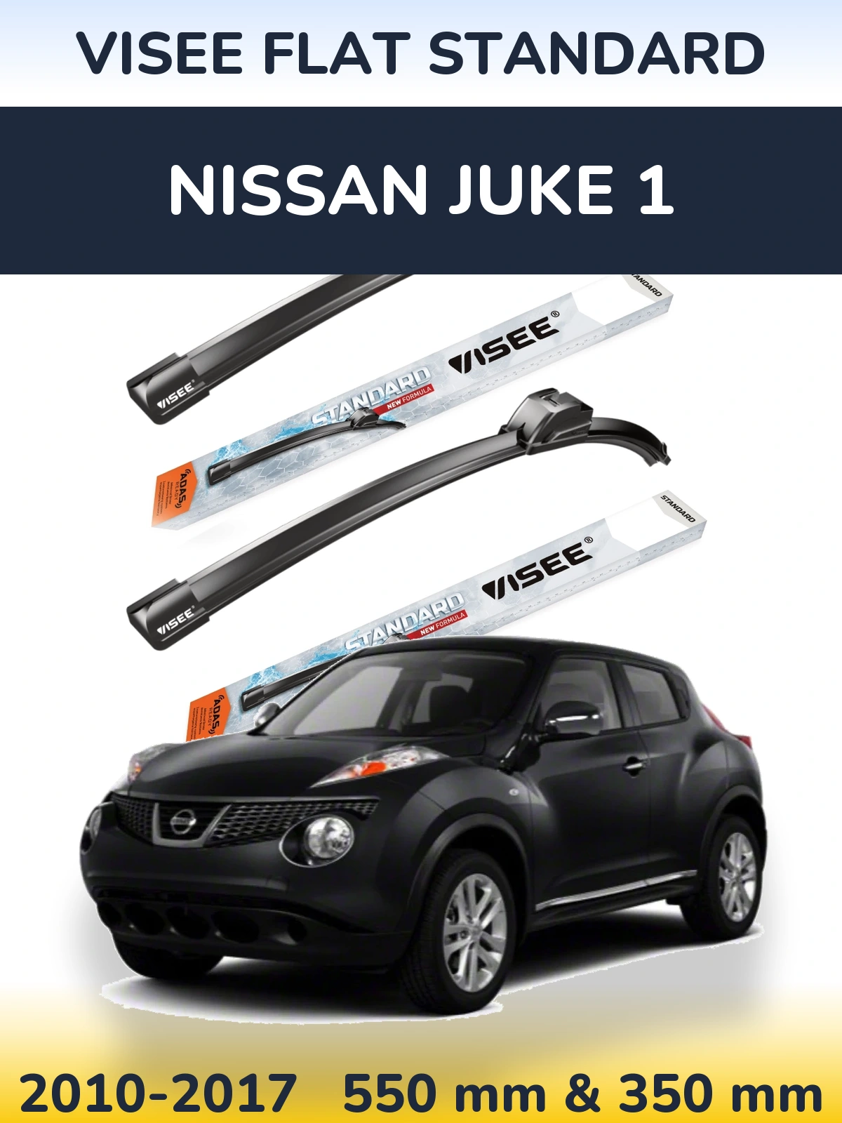 Front wiper blade set VISEE FLAT STANDARD 550 & 350 mm for Nissan Juke 1 2010-2017