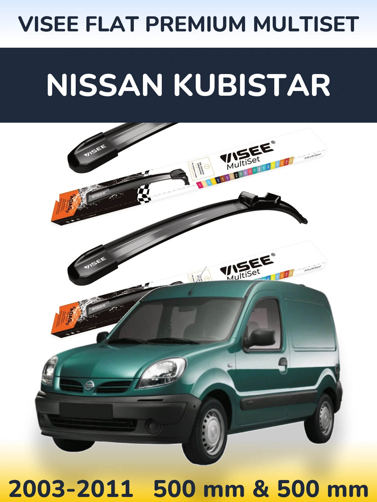 Front wiper blade set VISEE FLAT PREMIUM MultiSet 500 & 500 mm for Nissan Kubistar 2003-2011