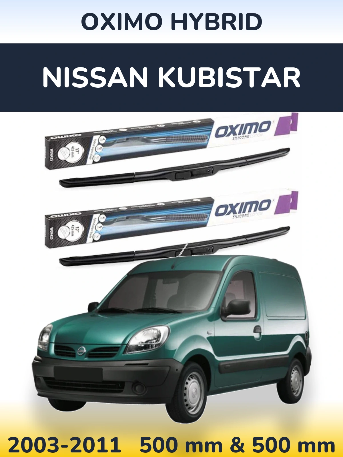 Комплект передних дворников Oximo Hybrid 500 & 500 мм для Nissan Kubistar 2003-2011