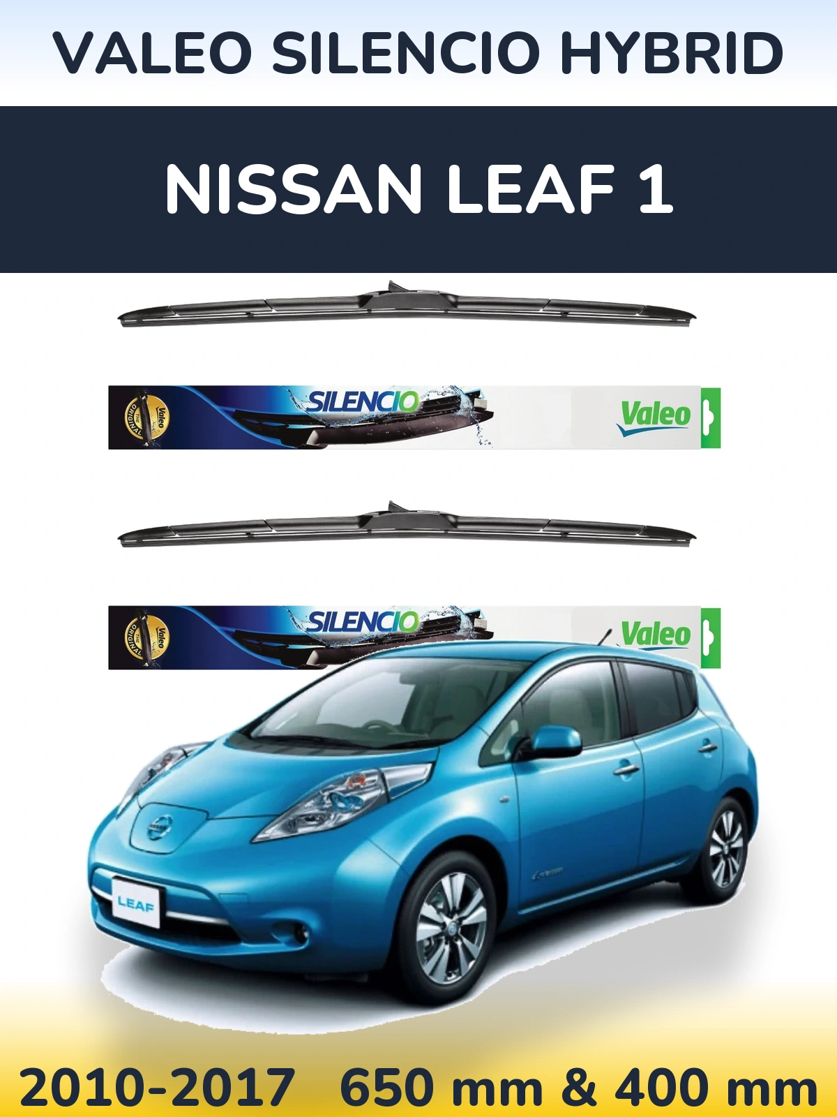 Front wiper blade set Valeo Silencio Hybrid 650 & 400 mm for Nissan Leaf 1 2010-2017