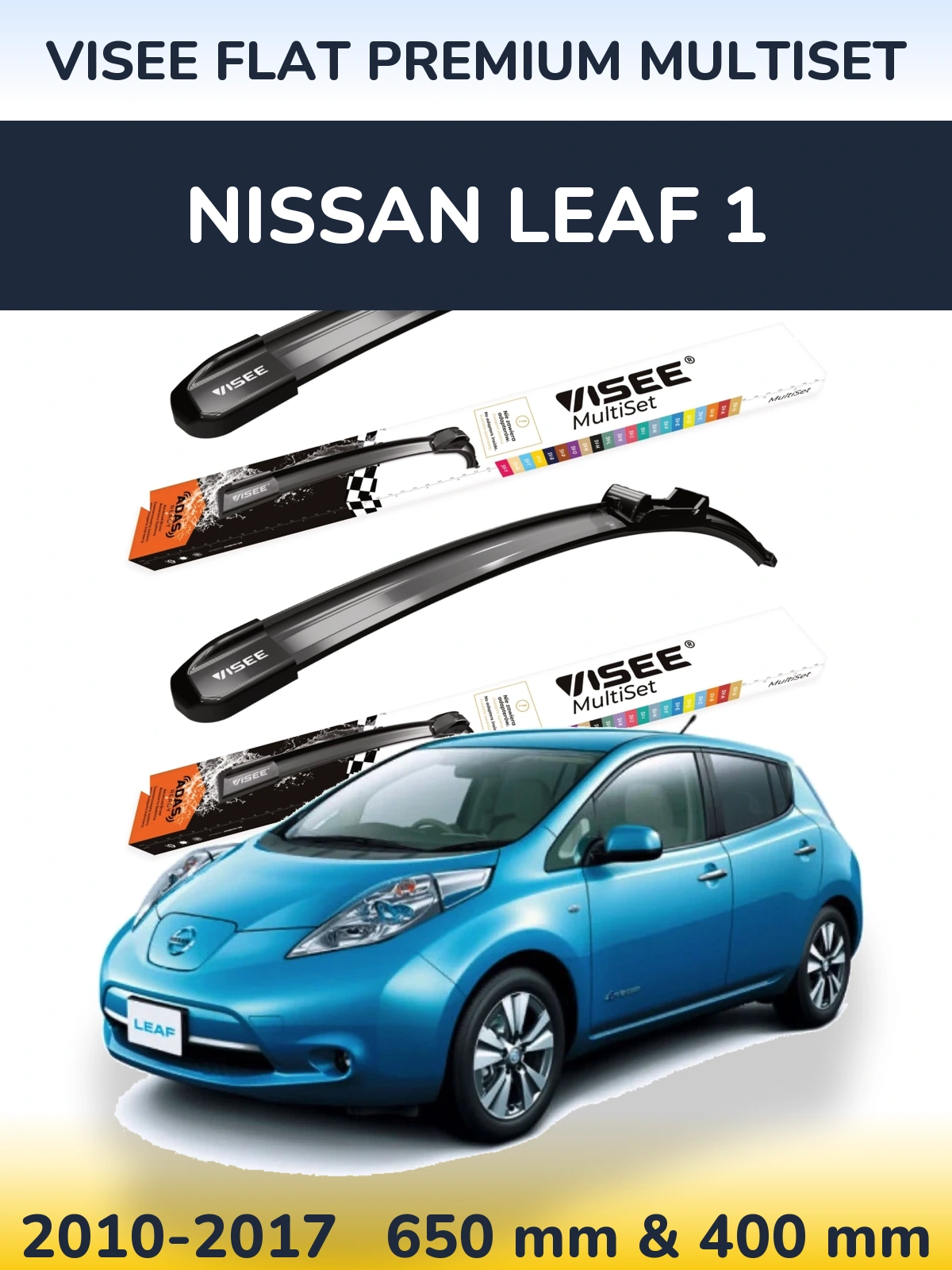 Front wiper blade set VISEE FLAT PREMIUM MultiSet 650 & 400 mm for Nissan Leaf 1 2010-2017