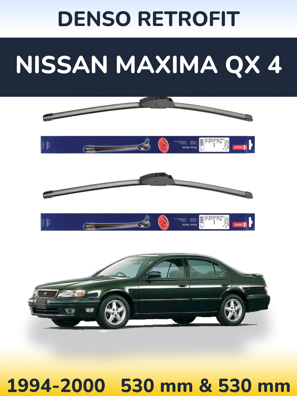 Front wiper blade set Denso Retrofit 530 & 530 mm for Nissan Maxima QX 4 1994-2000