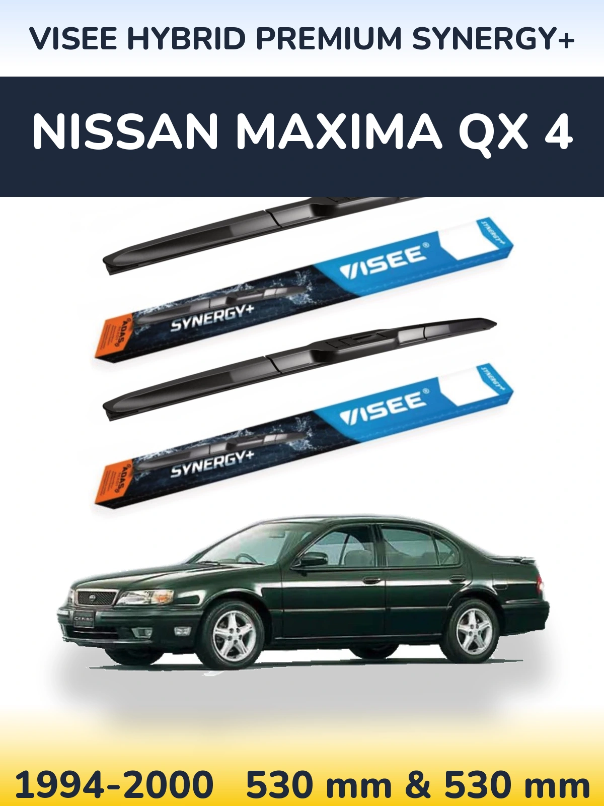 Front wiper blade set VISEE HYBRID PREMIUM SYNERGY+ 530 & 530 mm for Nissan Maxima QX 4 1994-2000