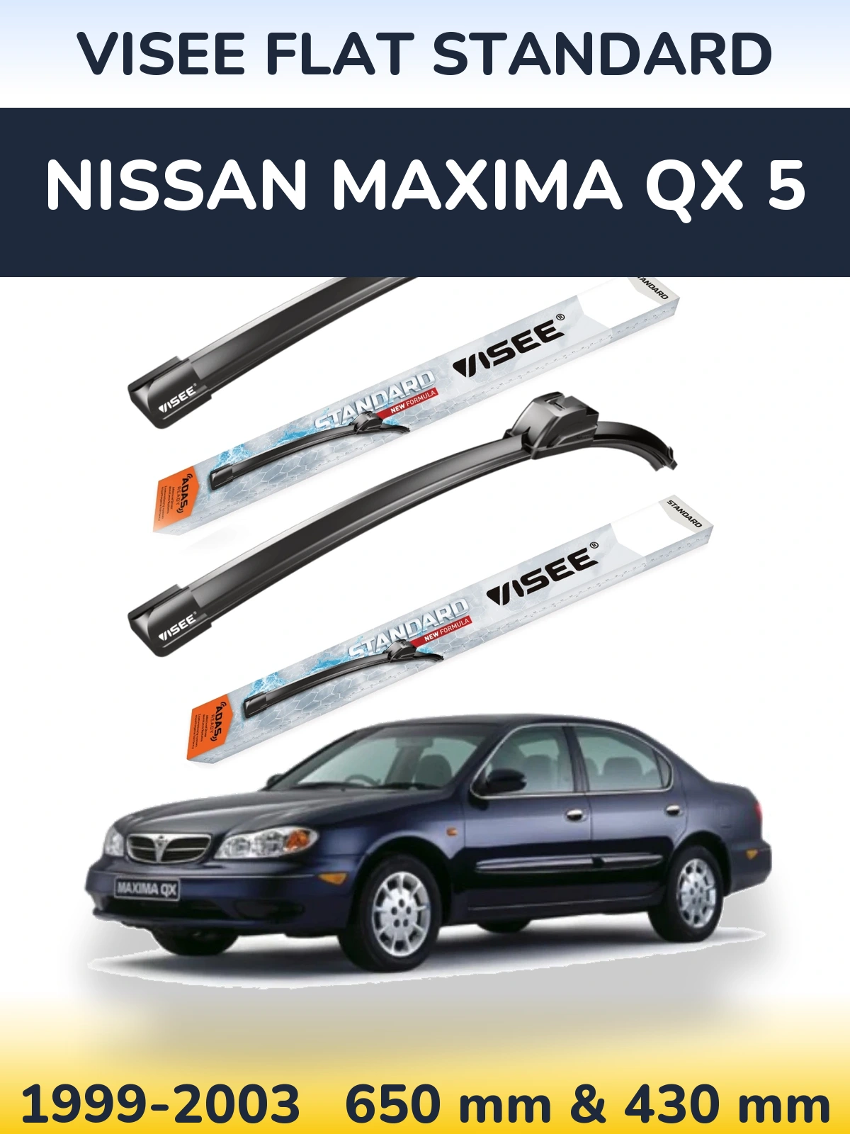 Комплект передних дворников VISEE FLAT STANDARD 650 & 430 мм для Nissan Maxima QX 5 1999-2003