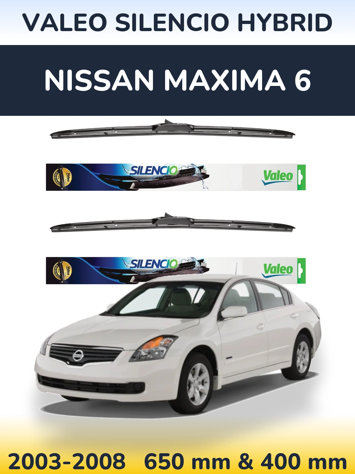 Комплект передніх щіток Valeo Silencio Hybrid 650 & 400 мм для Nissan Maxima 6 2003-2008