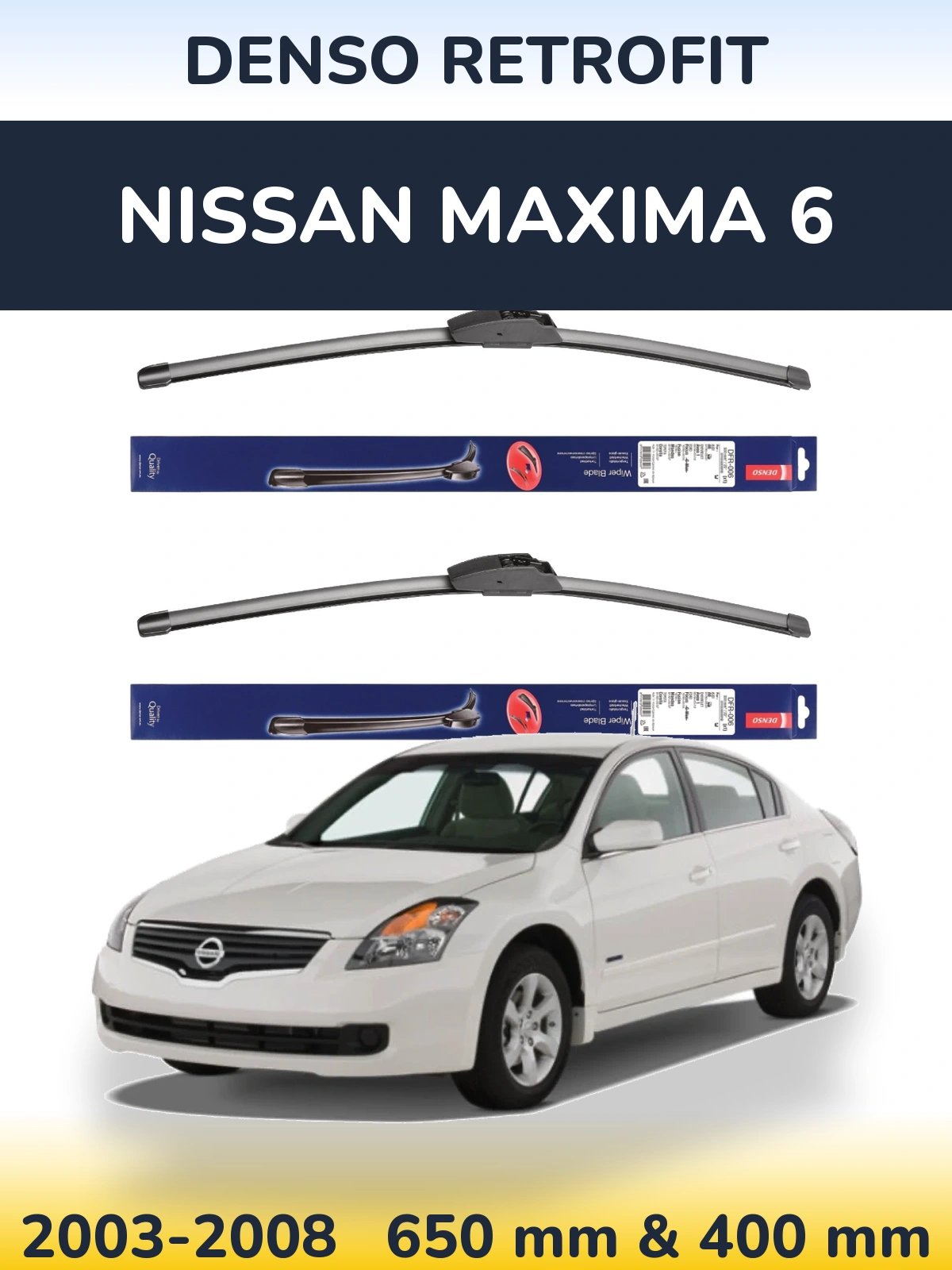 Front wiper blade set Denso Retrofit 650 & 400 mm for Nissan Maxima 6 2003-2008
