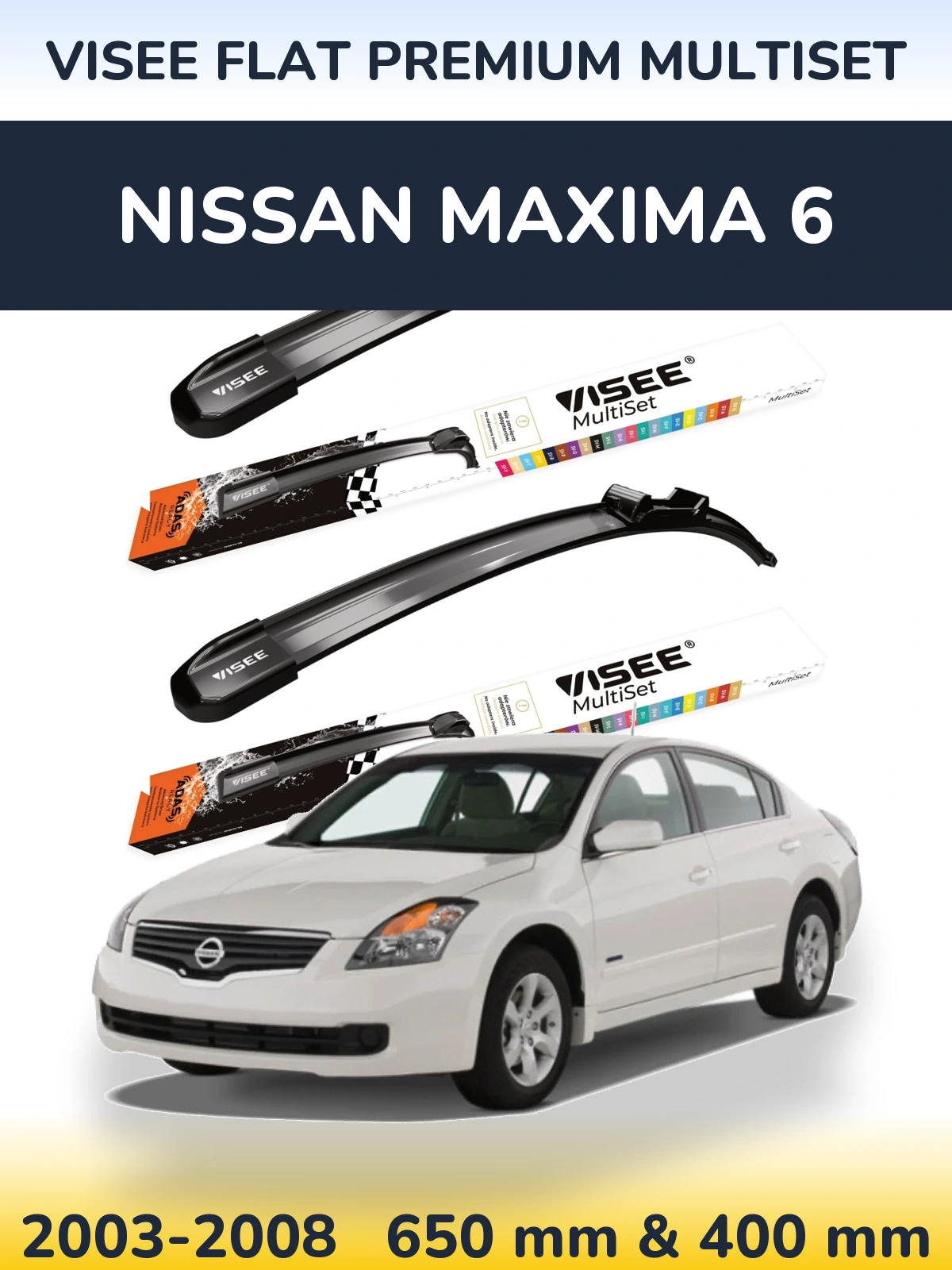 Комплект передних дворников VISEE FLAT PREMIUM MultiSet 650 & 400 мм для Nissan Maxima 6 2003-2008