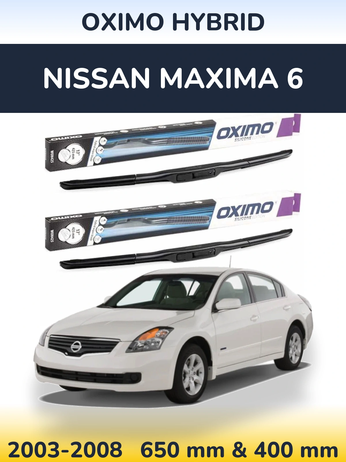 Комплект передних дворников Oximo Hybrid 650 & 400 мм для Nissan Maxima 6 2003-2008