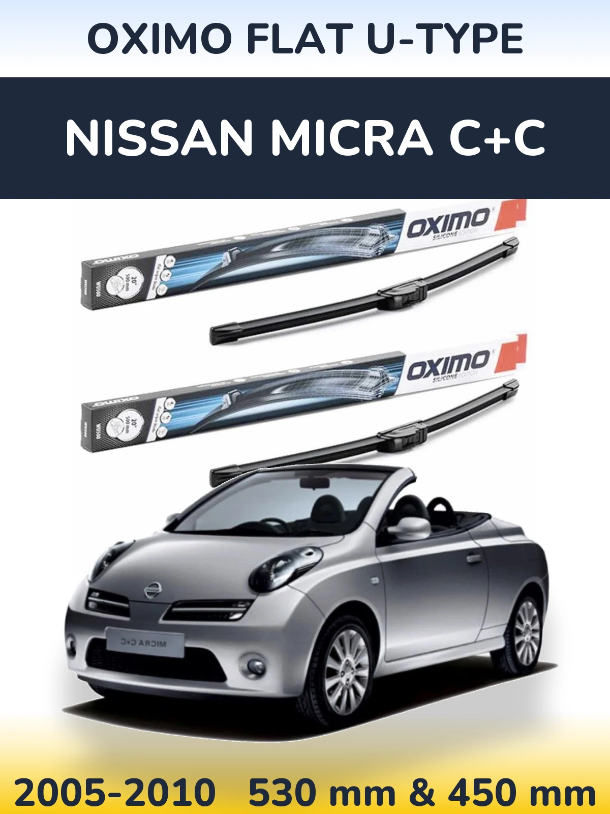 Комплект передних дворников Oximo Flat U-type 530 & 450 мм для Nissan Micra C+C 2005-2010