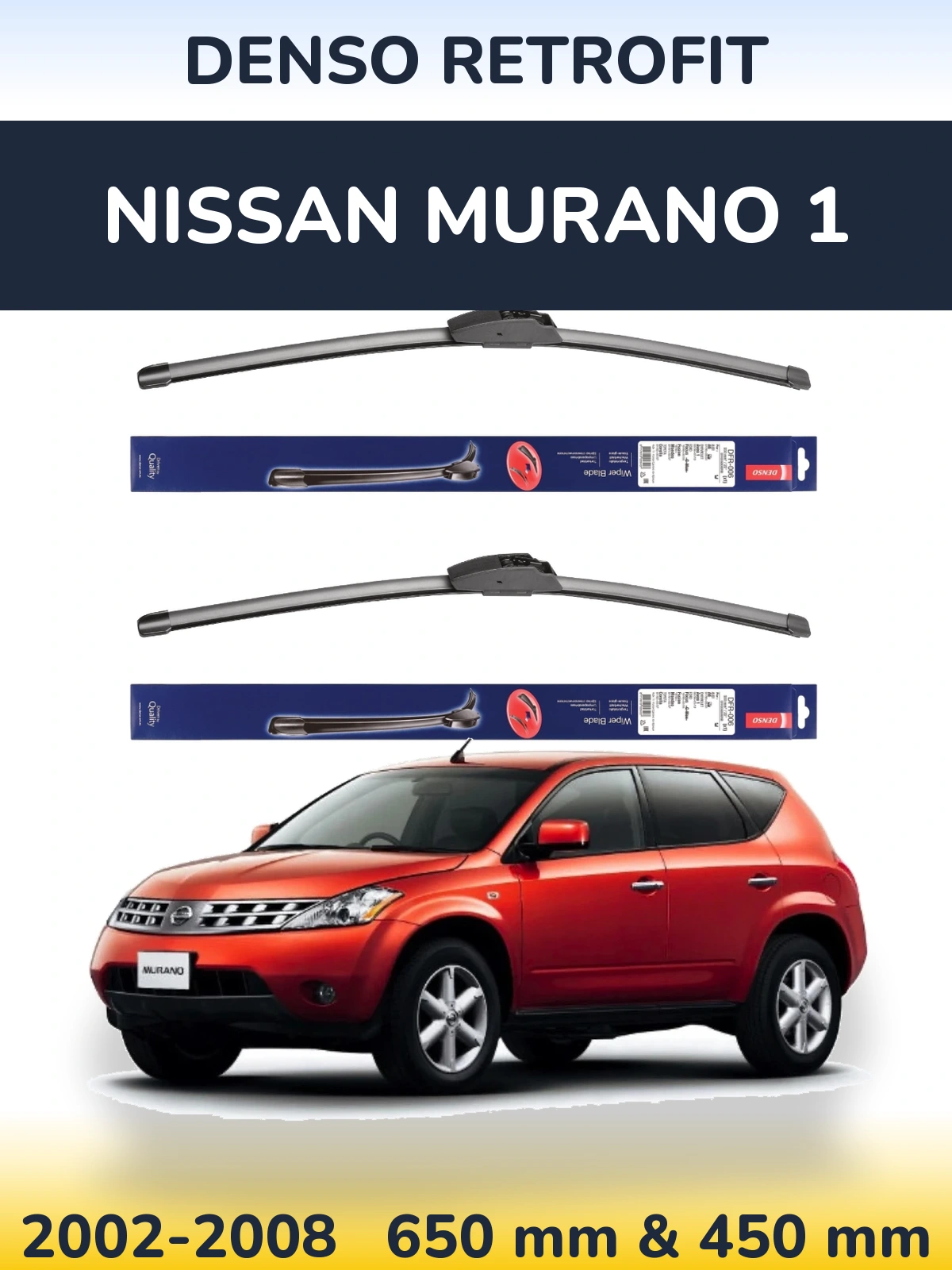 Front wiper blade set Denso Retrofit 650 & 450 mm for Nissan Murano 1 2002-2008