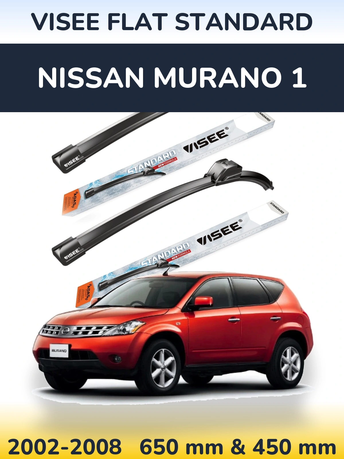 Front wiper blade set VISEE FLAT STANDARD 650 & 450 mm for Nissan Murano 1 2002-2008