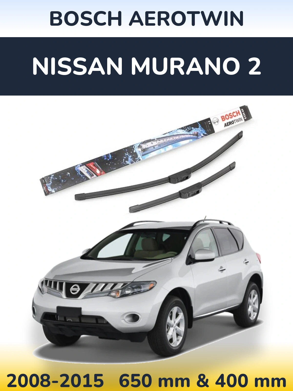 Front wiper blade set BOSCH AeroTwin 650 & 400 mm for Nissan Murano 2 2008-2015