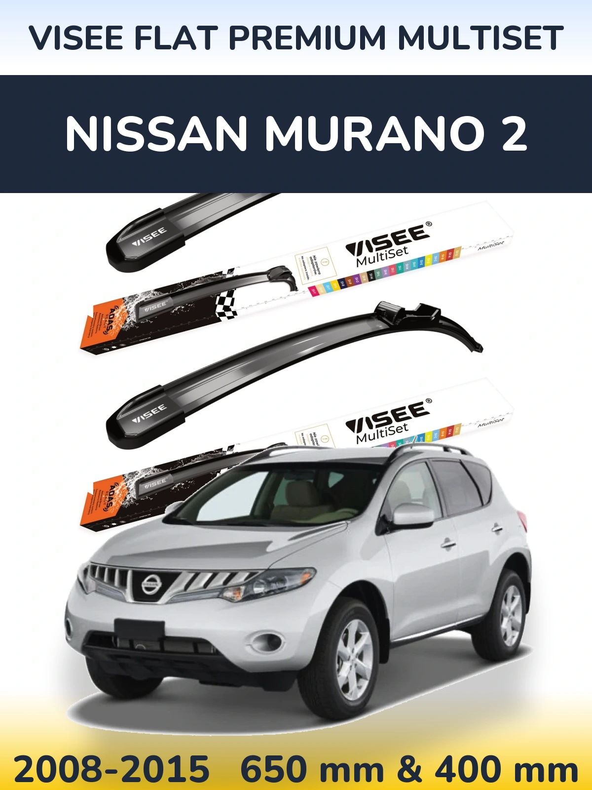 Front wiper blade set VISEE FLAT PREMIUM MultiSet 650 & 400 mm for Nissan Murano 2 2008-2015