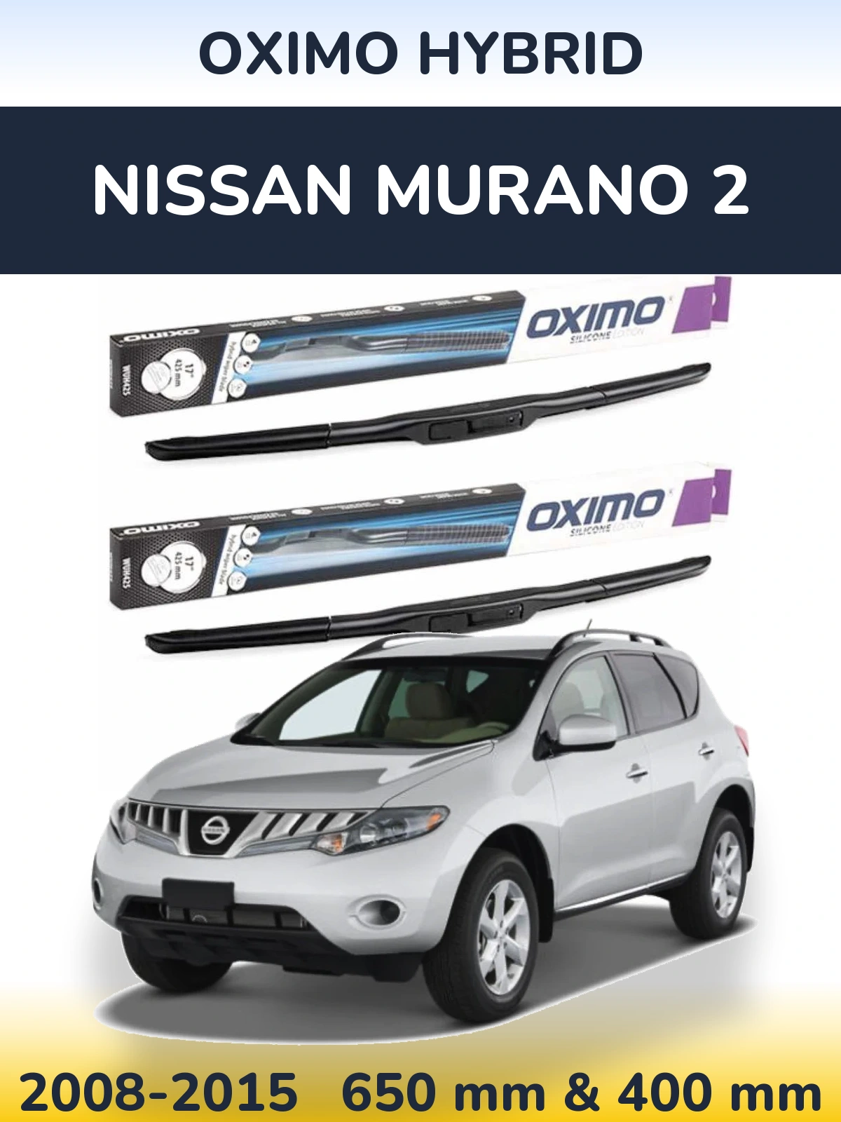 Комплект передних дворников Oximo Hybrid 650 & 400 мм для Nissan Murano 2 2008-2015