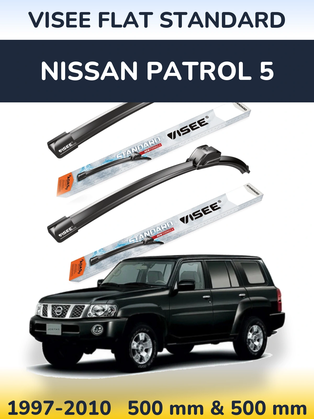 Комплект передних дворников VISEE FLAT STANDARD 500 & 500 мм для Nissan Patrol 5 1997-2010