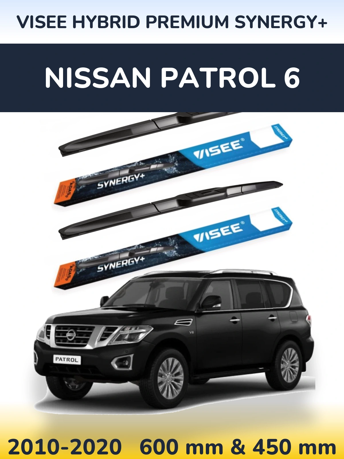 Front wiper blade set VISEE HYBRID PREMIUM SYNERGY+ 600 & 450 mm for Nissan Patrol 6 2010-2020