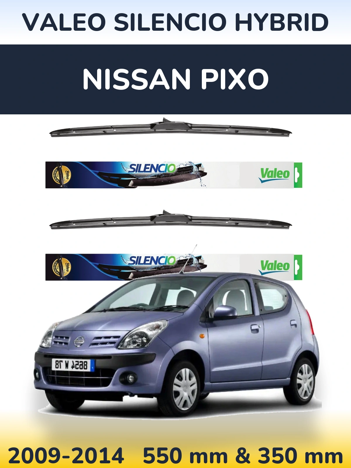 Комплект передніх щіток Valeo Silencio Hybrid 550 & 350 мм для Nissan Pixo 2009-2014