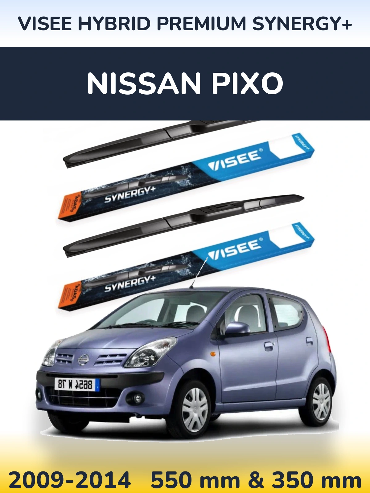 Front wiper blade set VISEE HYBRID PREMIUM SYNERGY+ 550 & 350 mm for Nissan Pixo 2009-2014