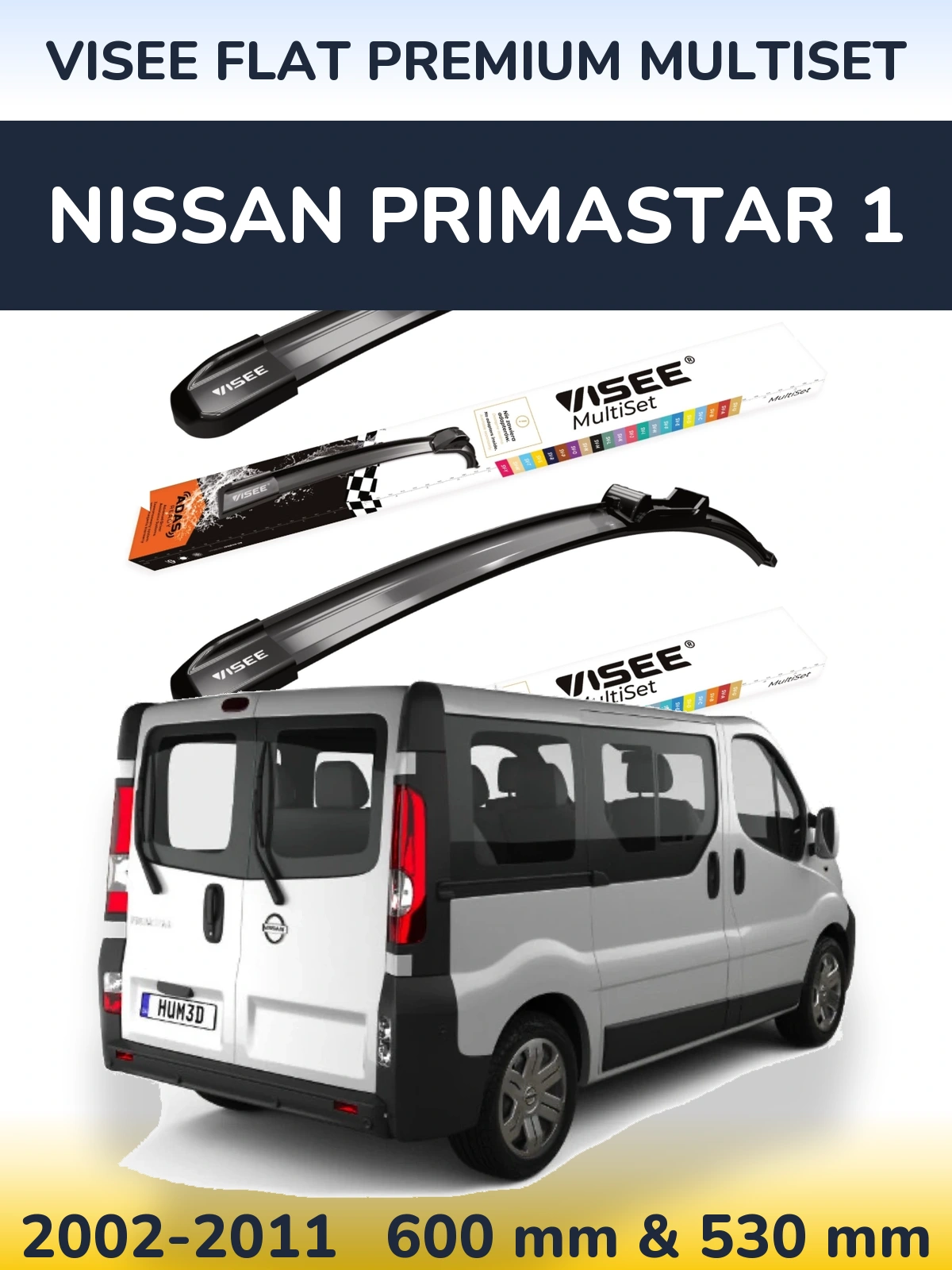 Комплект передних дворников VISEE FLAT PREMIUM MultiSet 600 & 530 мм для Nissan Primastar 1 2002-2011