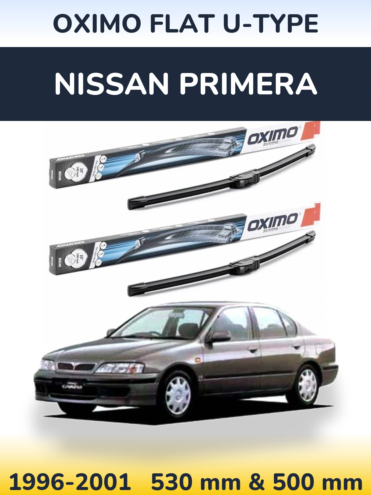 Комплект передних дворников Oximo Flat U-type 530 & 500 мм для Nissan Primera 1996-2001