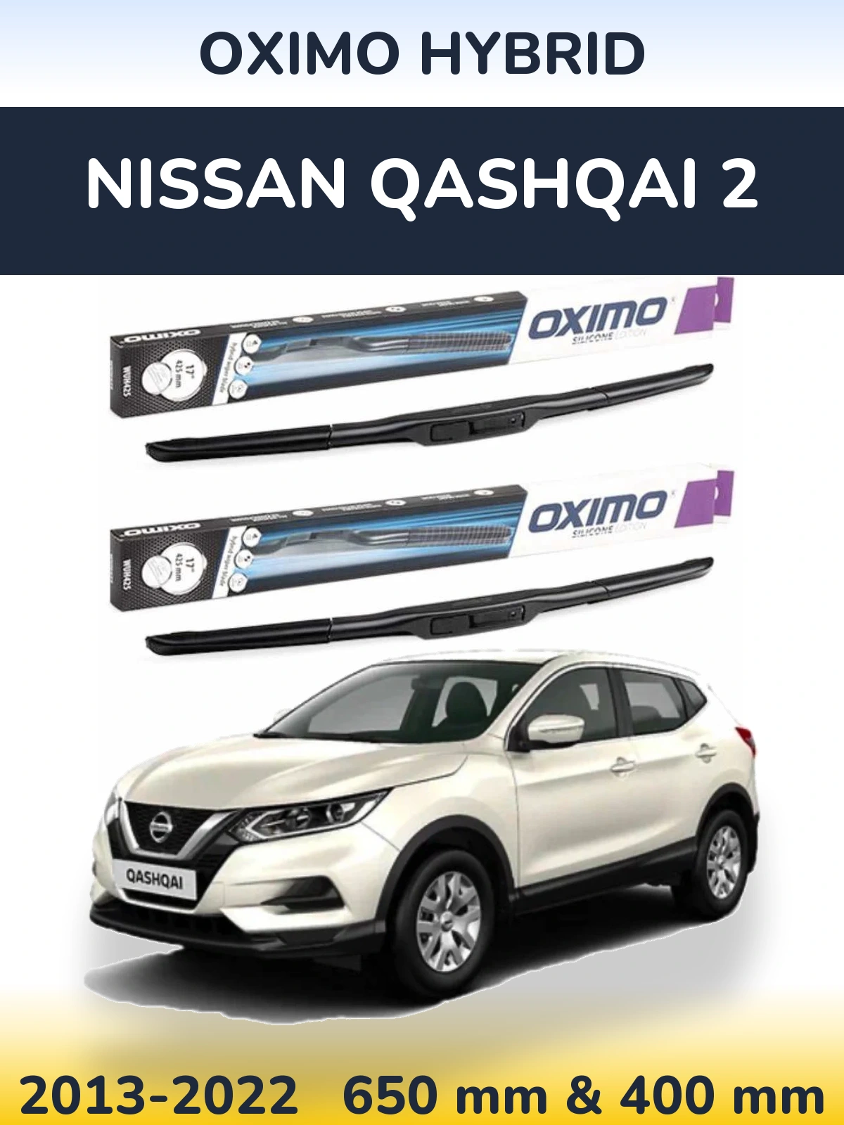 Front wiper blade set Oximo Hybrid 650 & 400 mm for Nissan Qashqai 2 2013-2022