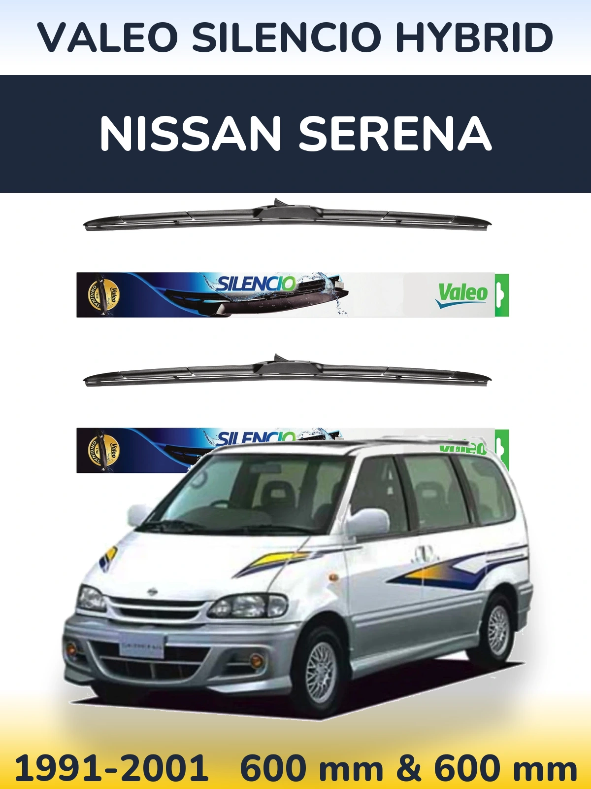 Комплект передних дворников Valeo Silencio Hybrid 600 & 600 мм для Nissan Serena 1991-2001