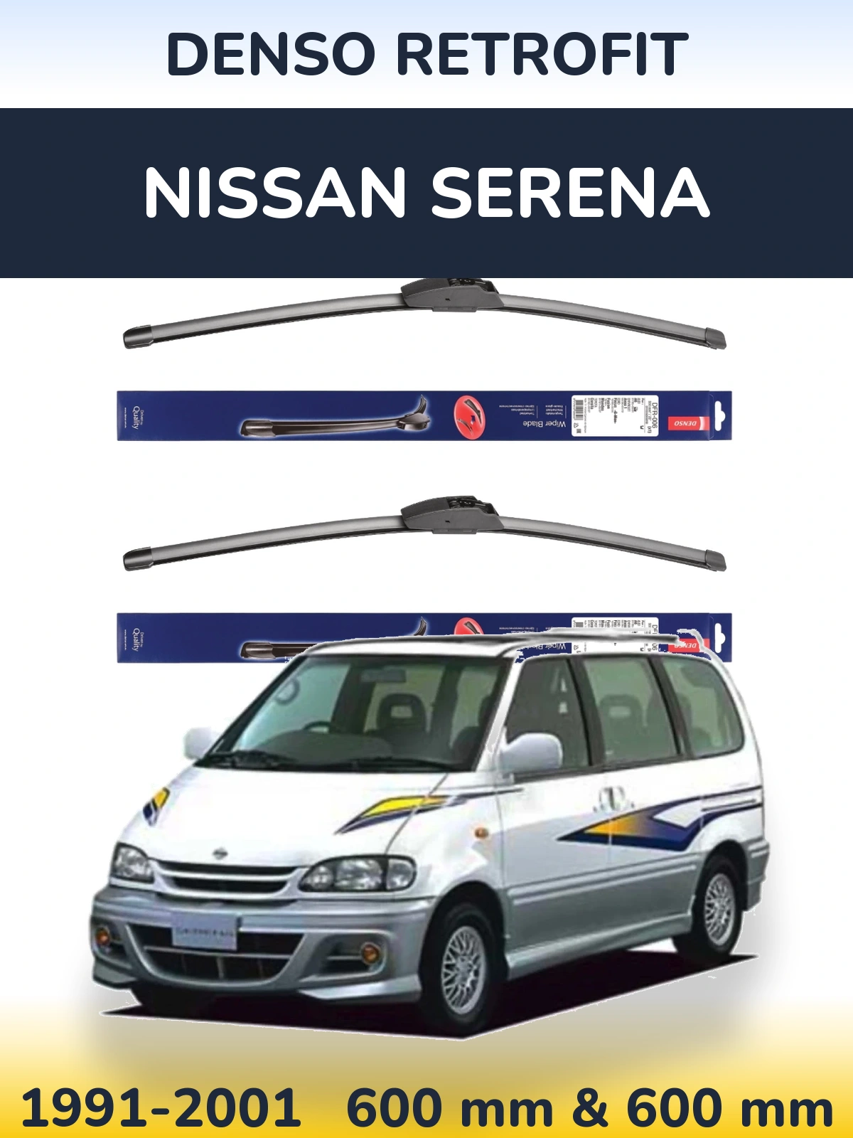 Комплект передних дворников Denso Retrofit 600 & 600 мм для Nissan Serena 1991-2001