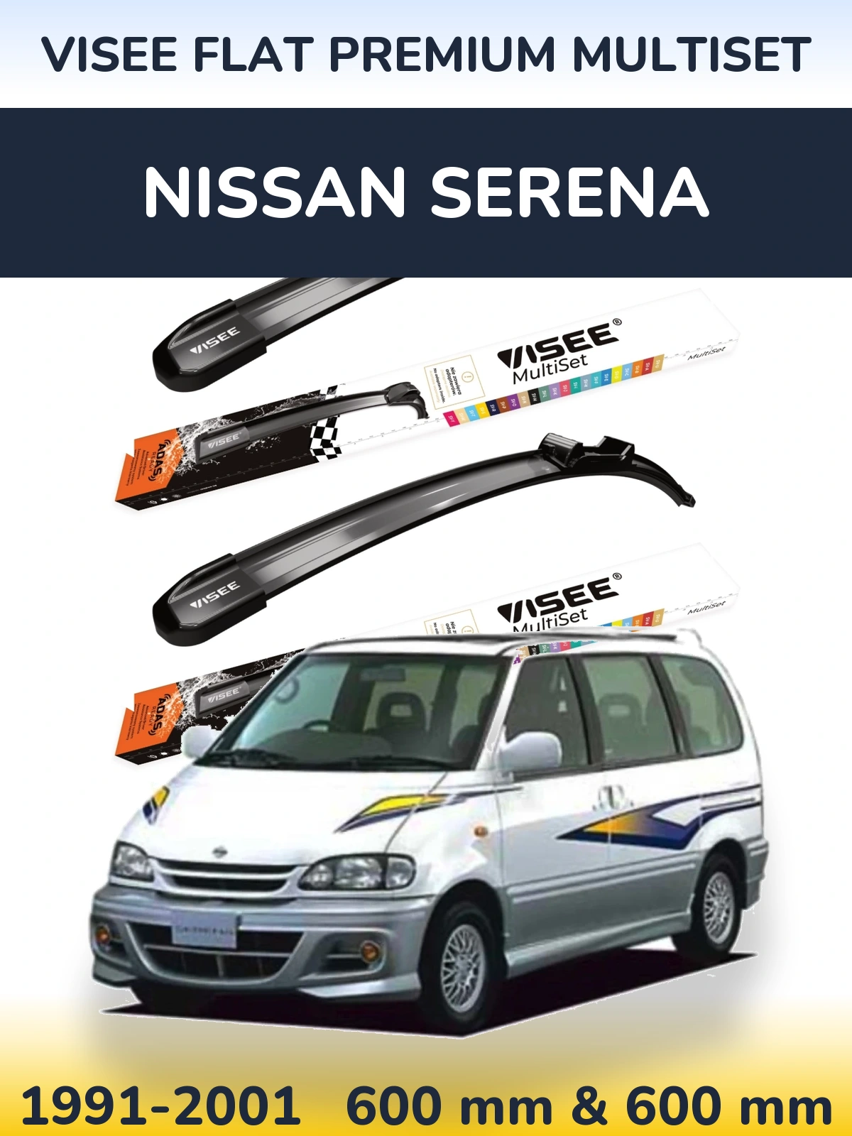 Комплект передних дворников VISEE FLAT PREMIUM MultiSet 600 & 600 мм для Nissan Serena 1991-2001