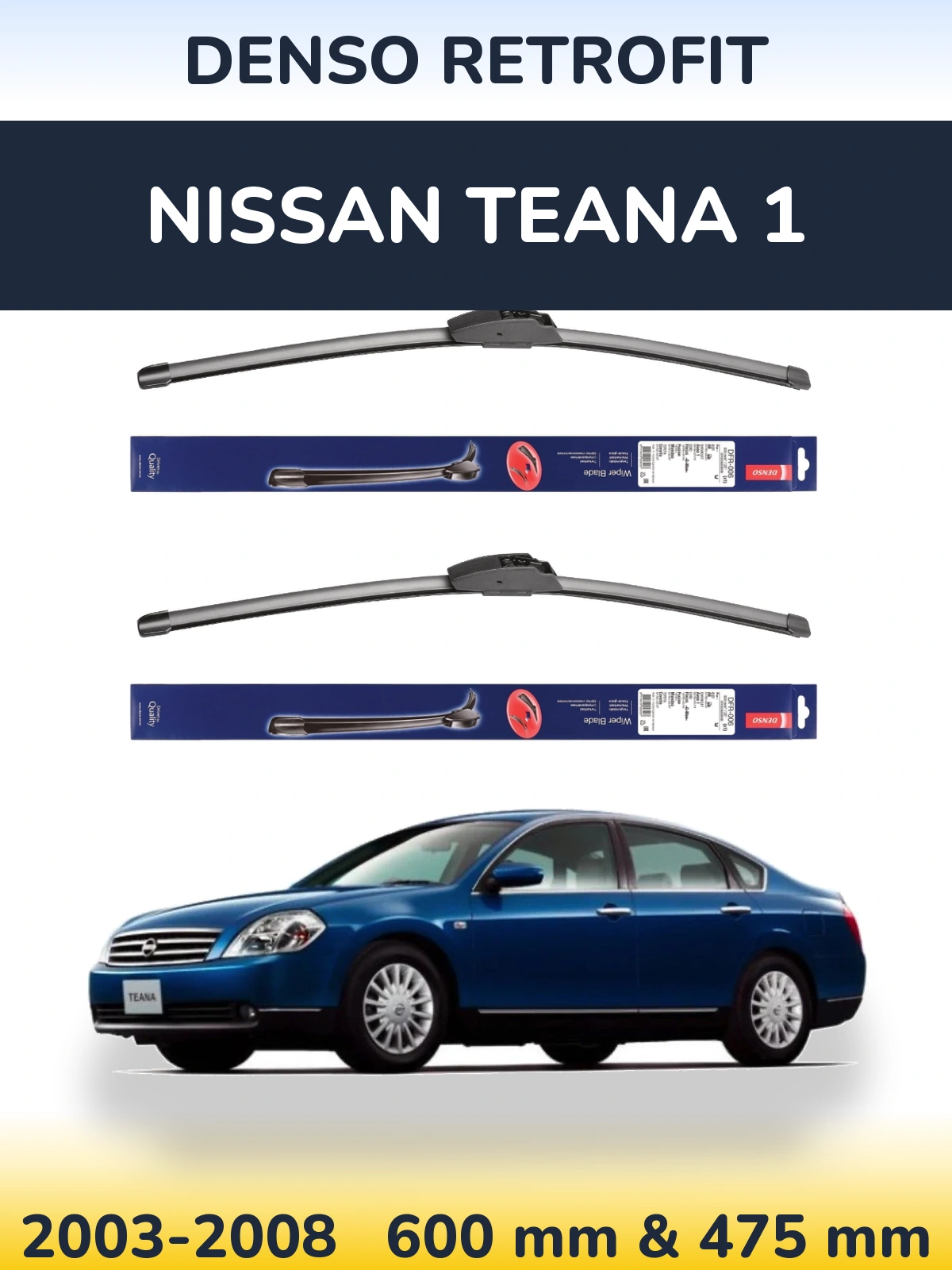 Front wiper blade set Denso Retrofit 600 & 475 mm for Nissan Teana 1 2003-2008