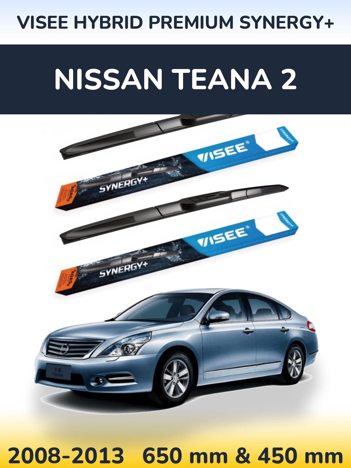 Front wiper blade set VISEE HYBRID PREMIUM SYNERGY+ 650 & 450 mm for Nissan Teana 2 2008-2013