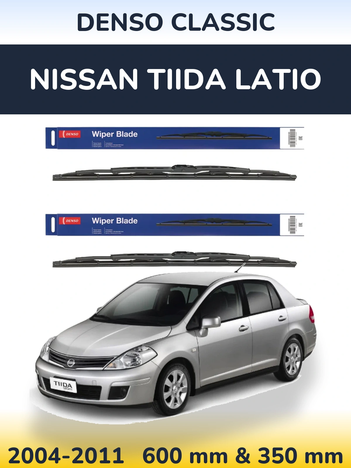 Front wiper blade set Denso Classic 600 & 350 mm for Nissan Tiida Latio 2004-2011
