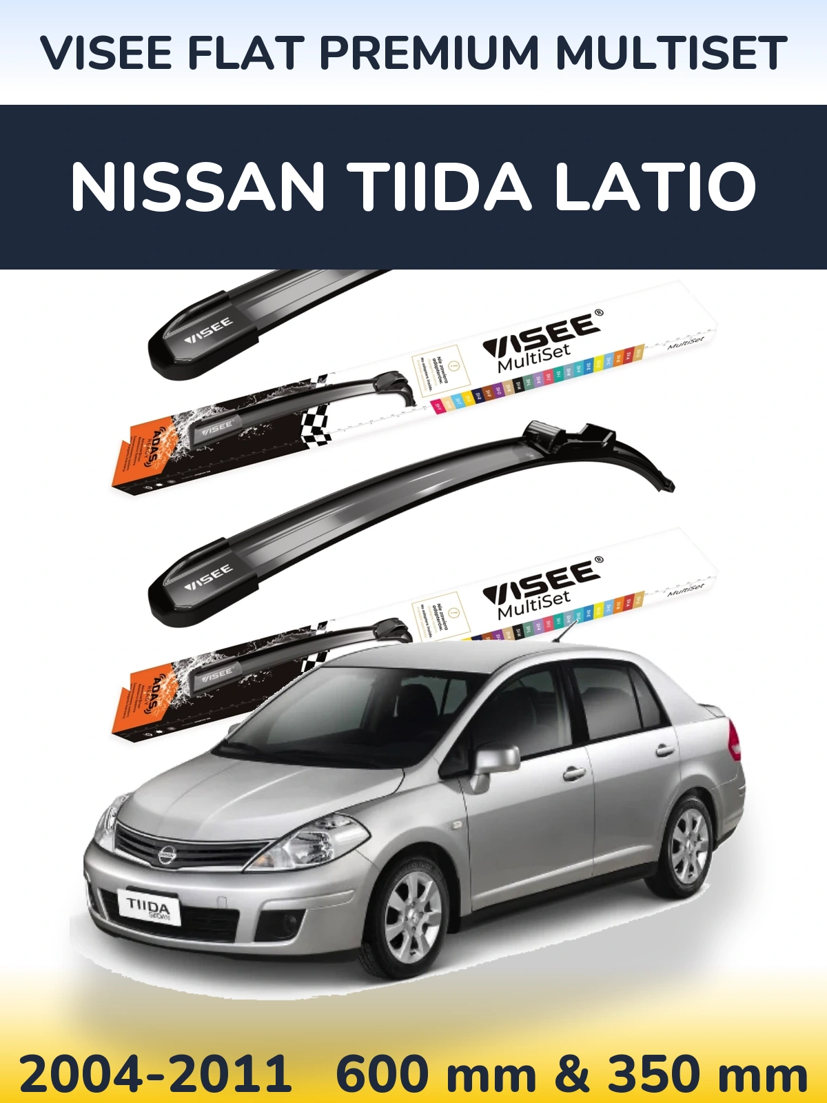 Front wiper blade set VISEE FLAT PREMIUM MultiSet 600 & 350 mm for Nissan Tiida Latio 2004-2011