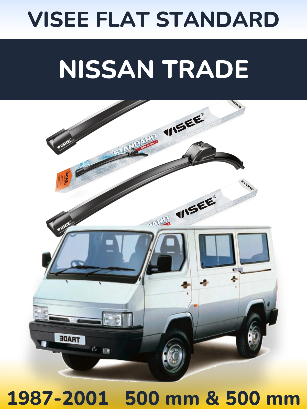 Комплект передних дворников VISEE FLAT STANDARD 500 & 500 мм для Nissan Trade 1987-2001