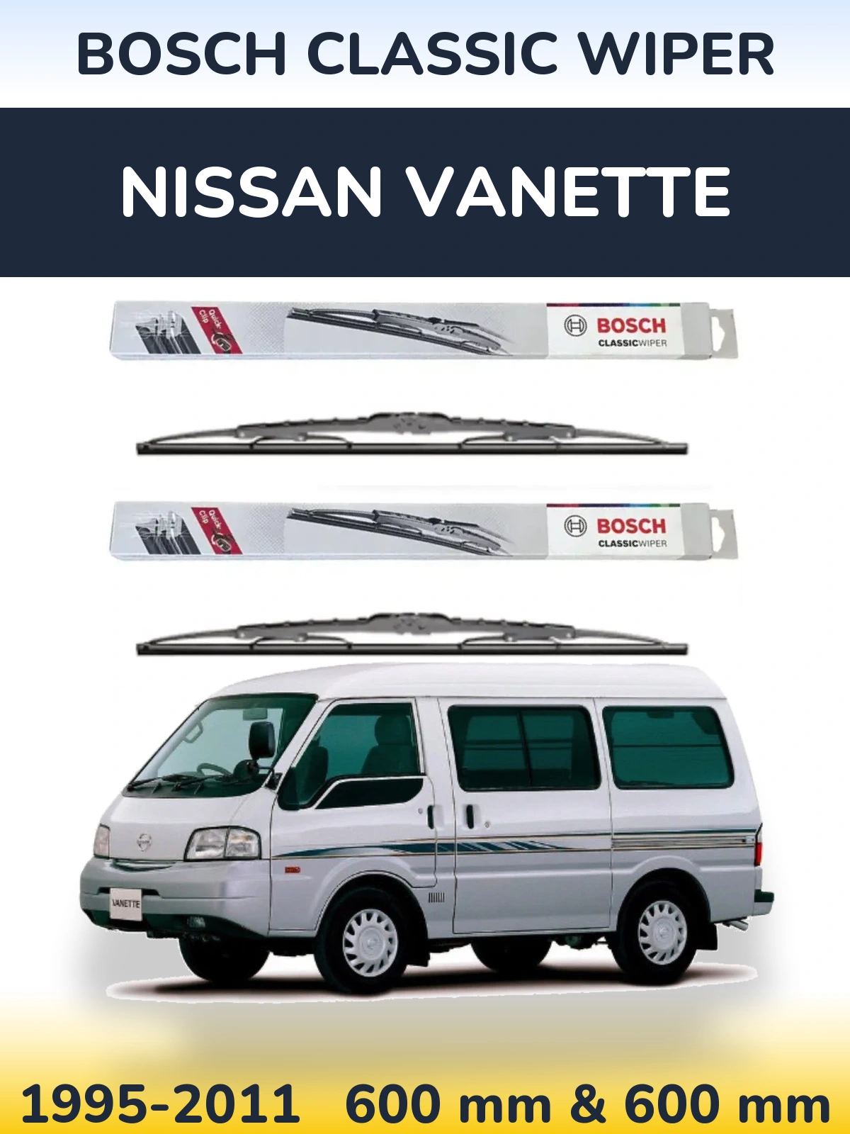 Комплект передніх щіток BOSCH Classic Wiper 600 & 600 мм для Nissan Vanette 1995-2011